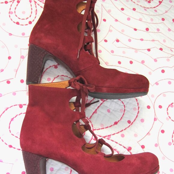 NEW CHIE MIHARA JANET Burgundy Suede Laceup Mid Calf Boots Spain IT 40 - Picture 6 of 8